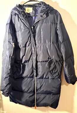 OROLAY Women’s Blue Hooded Quilted Down Puffer Jacket, Full Zip, Size XL